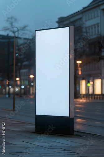 Blank digital billboard in a city street at dusk, perfect template for advertisements or messages, with a modern urban background.