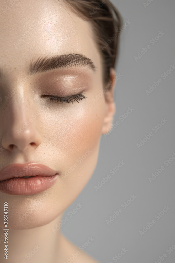 Portrait of a serene Caucasian woman with flawless skin, eyes closed, beauty and wellness Portrait of a serene Caucasian woman with flawless skin, eyes closed, beauty and wellness