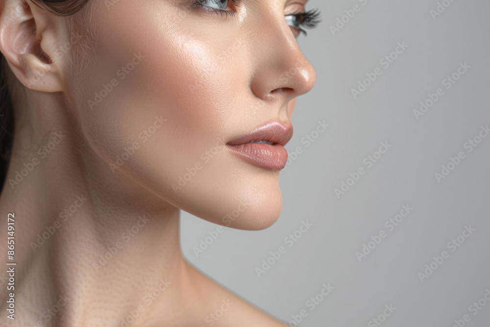 Naklejka premium Portrait of a young woman with closed eyes, flawless skin, beauty and skincare concept