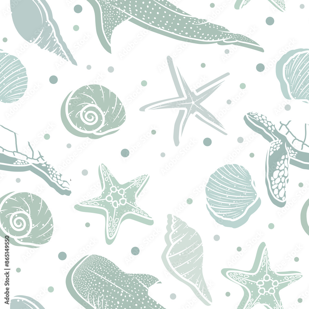 Seamless pattern ocean creatures, cute pattern with big fishes Seamless pattern ocean creatures, cute pattern with big fishes