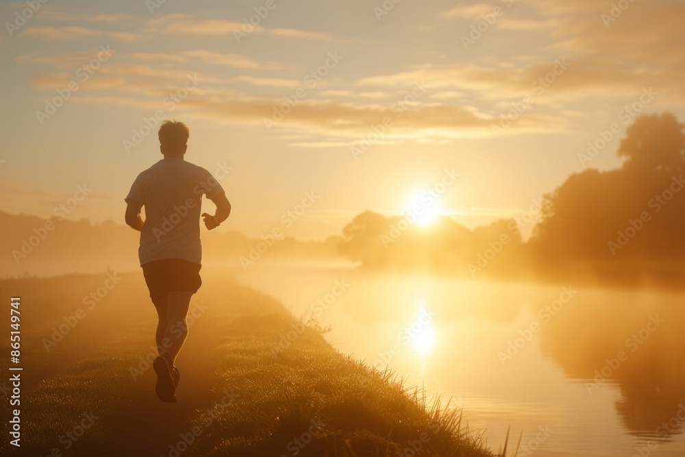Morning Jog by the Lake at Sunrise - Fitness, Peace, and Nature Morning Jog by the Lake at Sunrise - Fitness, Peace, and Nature