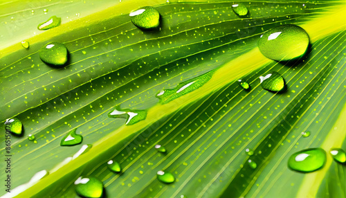 Close-up of Green Leaf with Dewdrops.