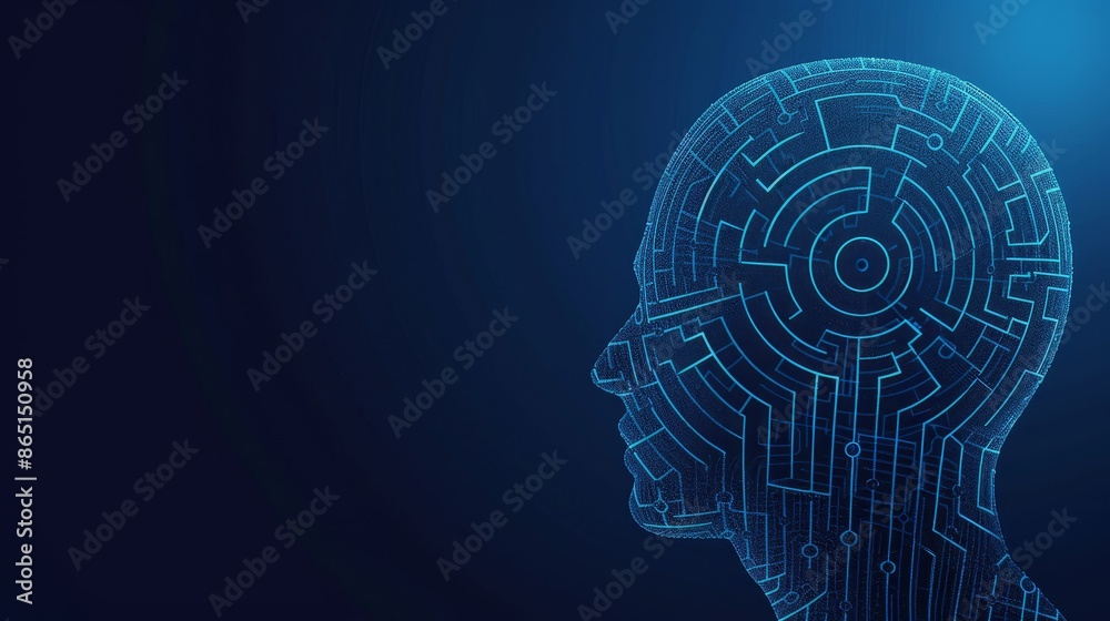 Mind Unveiled Intricate Circuitry in Silhouette Deep Blue Abstract Background Mind Unveiled Intricate Circuitry in Silhouette Deep Blue Abstract Background