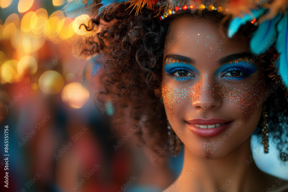 A Woman Wearing A Costume With Feathers, Perfect For Various Events And Celebrations: Especially For The Rio De Janeiro Carnival A Woman Wearing A Costume With Feathers, Perfect For Various Events And Celebrations: Especially For The Rio De Janeiro Carnival