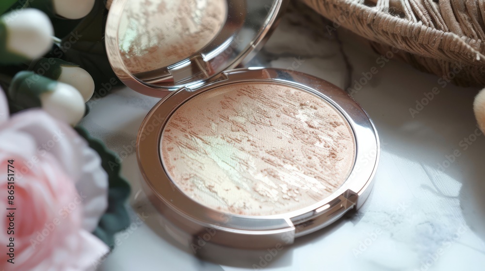 Setting powder with a translucent finish, glowing with a subtle light Setting powder with a translucent finish, glowing with a subtle light
