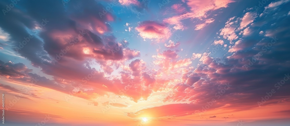 Spectacular sunrise and sunset sky with beautiful multicolored clouds and no birds in sight. Large panoramic view Spectacular sunrise and sunset sky with beautiful multicolored clouds and no birds in sight. Large panoramic view