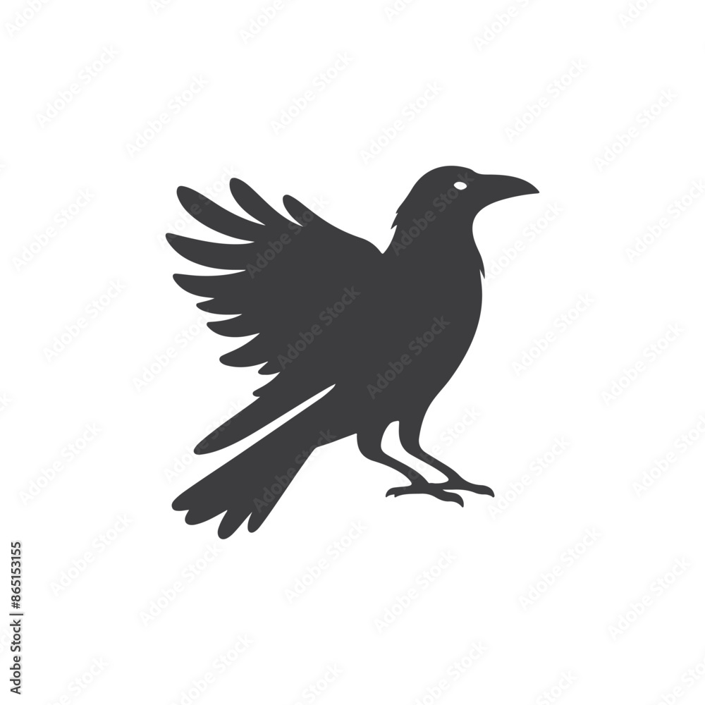 Fototapeta premium simple eye catching minimalist crow silhouette, black and white, Vector Crow bird with white background