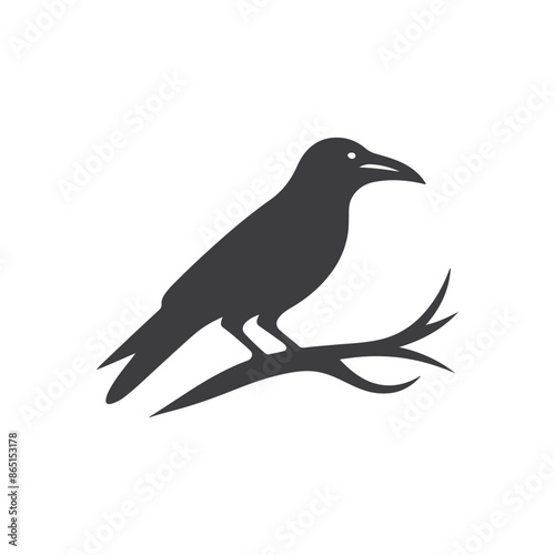 simple eye catching minimalist crow silhouette, black and white, Vector Crow bird with white background