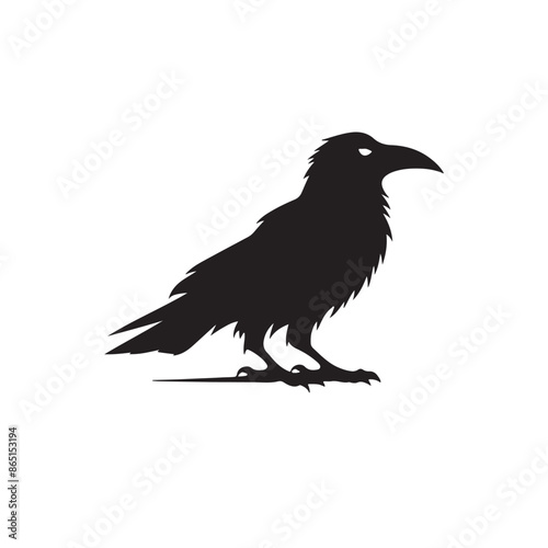 simple eye catching minimalist crow silhouette, black and white, Vector Crow bird with white background