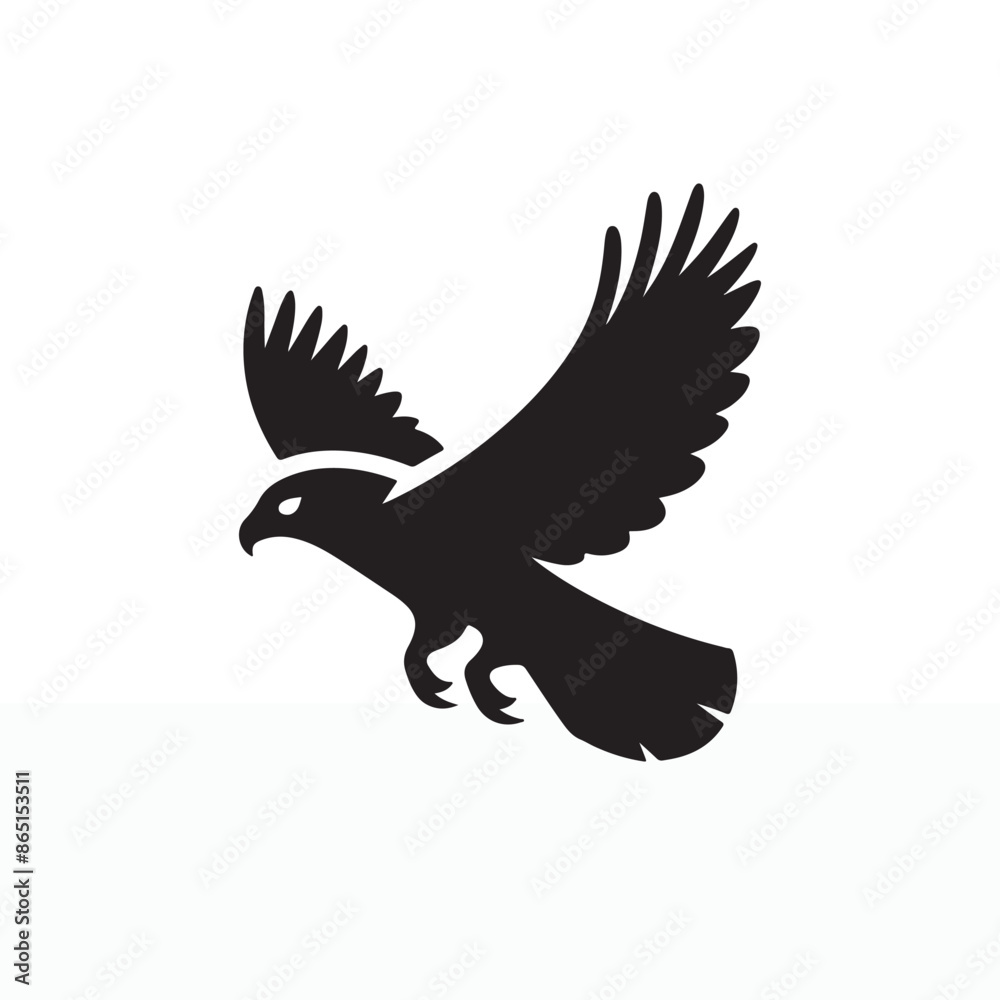 Fototapeta premium simple eye catching minimalist hawk bird silhouette, black and white, vector hawh bird, white background