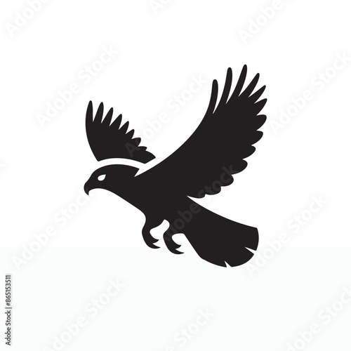 simple eye catching minimalist hawk bird silhouette, black and white, vector hawh bird, white background