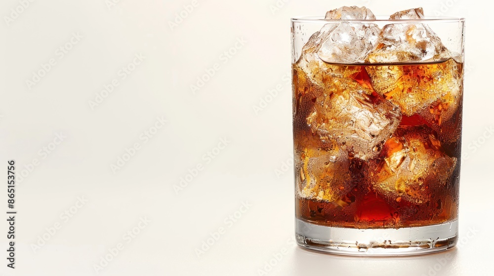 A Glass of Cola with Ice Cubes on a White Background A Glass of Cola with Ice Cubes on a White Background