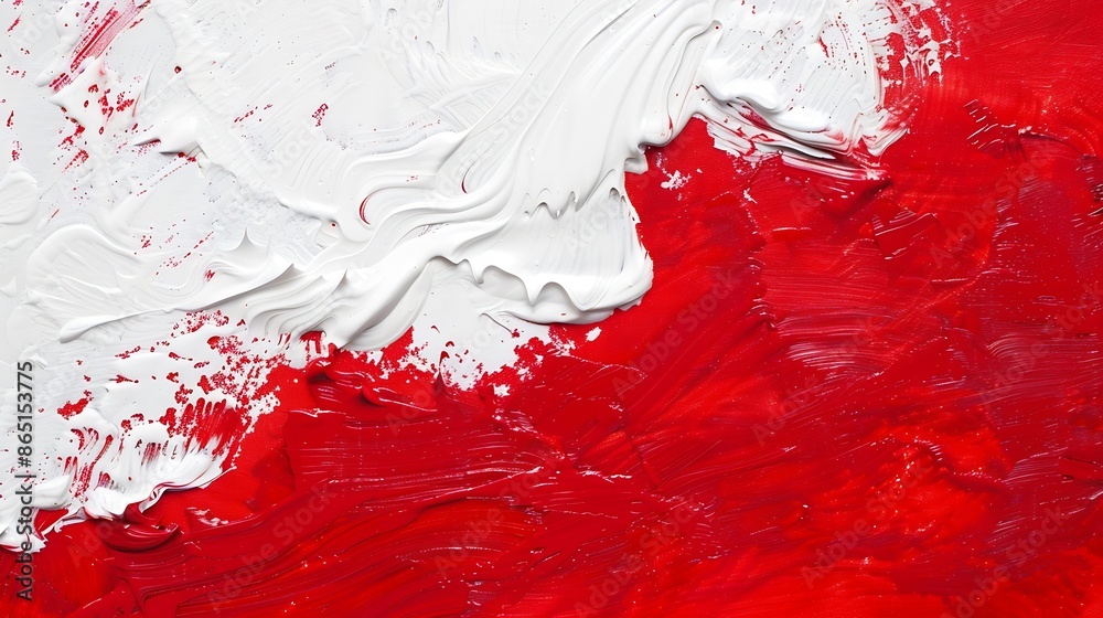 Abstract white and red color acrylic wave wall painting Canvas vintage grunge texture copy space background : Generative AI Abstract white and red color acrylic wave wall painting Canvas vintage grunge texture copy space background : Generative AI