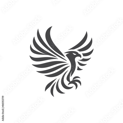 simple eye catching minimalist hawk bird silhouette, black and white, vector hawh bird, white background