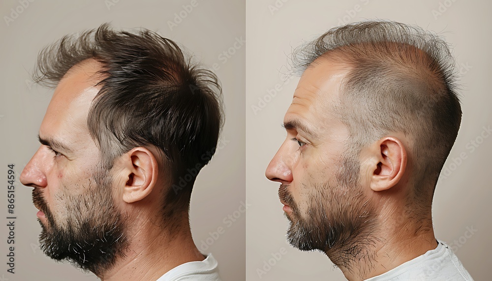 Fototapeta premium Before and after hair loss. Before and after hair removal. Man with beard and mustache