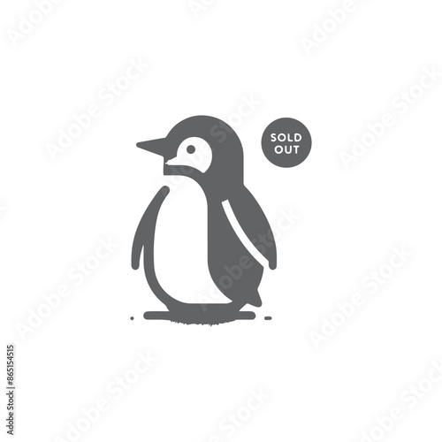 simple eye catching minimalist head penguin vector, black and white, Sold out, white background