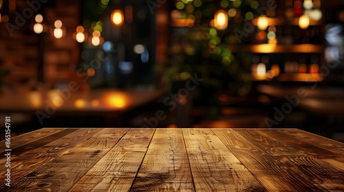 Wooden board empty table background abstract blurred cafe background : Generative AI