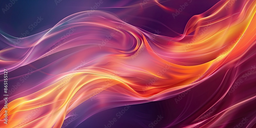 Naklejka premium Ethereal scene featuring undulating ribbons of warm and cool colors, giving a sense of movement and tranquility against a light backdrop.