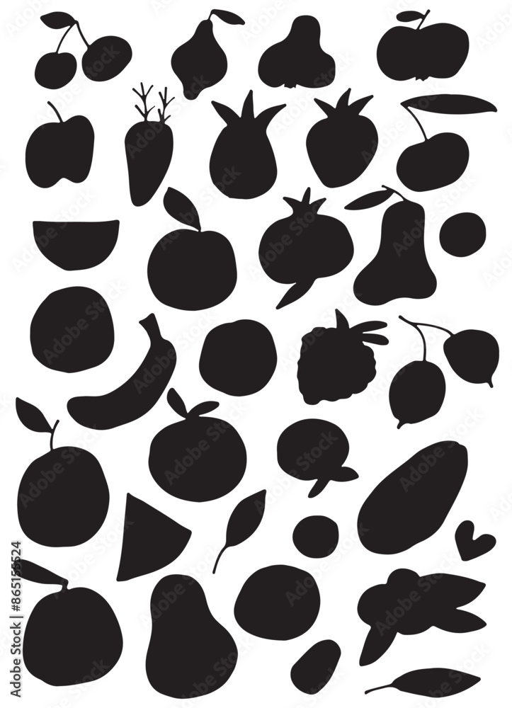 Fototapeta premium outlines delicious juicy fruits set. Images of fruits isolated. Healthy food. Food doodle. Vector illustration.