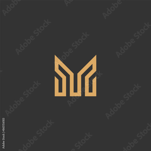 M initial logo in linear style. MR monogram logo.