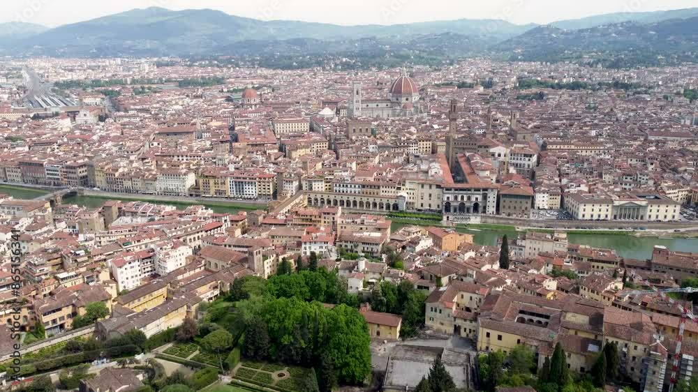 Captivating view of Florence historic landmarks, aerial pan Captivating view of Florence historic landmarks, aerial pan