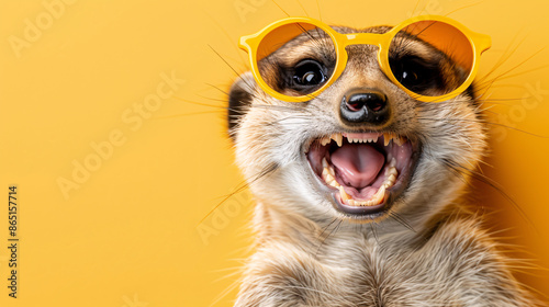 a meerkat wearing yellow sunglasses © Bogdan