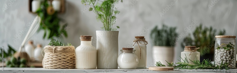 Rustic Jars and Containers with Greenery Rustic Jars and Containers with Greenery