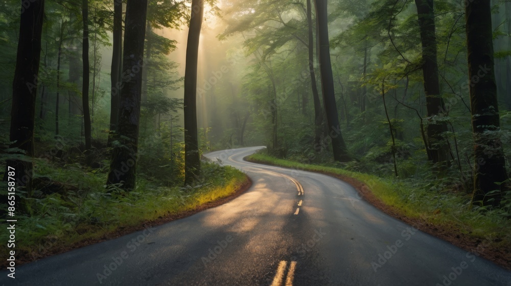 Background of road in forest with sunlight Background of road in forest with sunlight