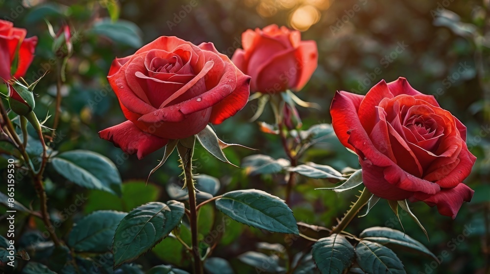 The beauty of red roses in the garden The beauty of red roses in the garden