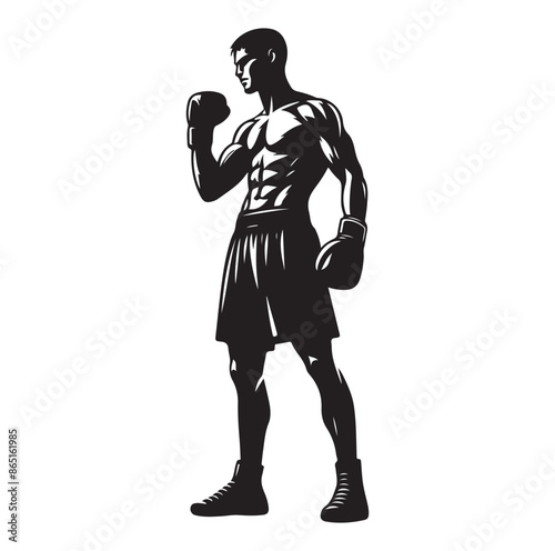 A boxer stand with pose silhouette vector. boxer silhouette.