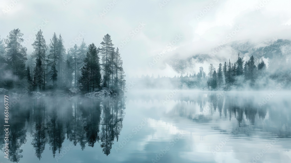 Surreal mist over a tranquil lake