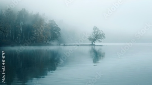 Fototapeta Naklejka Na Ścianę i Meble -  Surreal mist over a tranquil lake