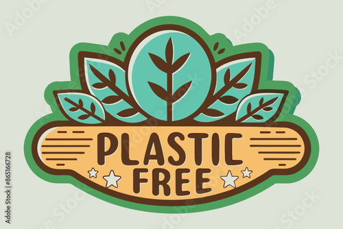 A sticker featuring a tree and leaves, free from plastic material. A circular sticker featuring a tree and leaves, designed without the use of plastic