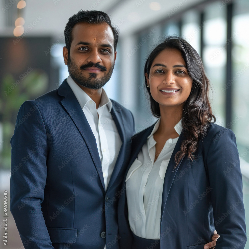 young indian businessman and businesswoman standing together young indian businessman and businesswoman standing together
