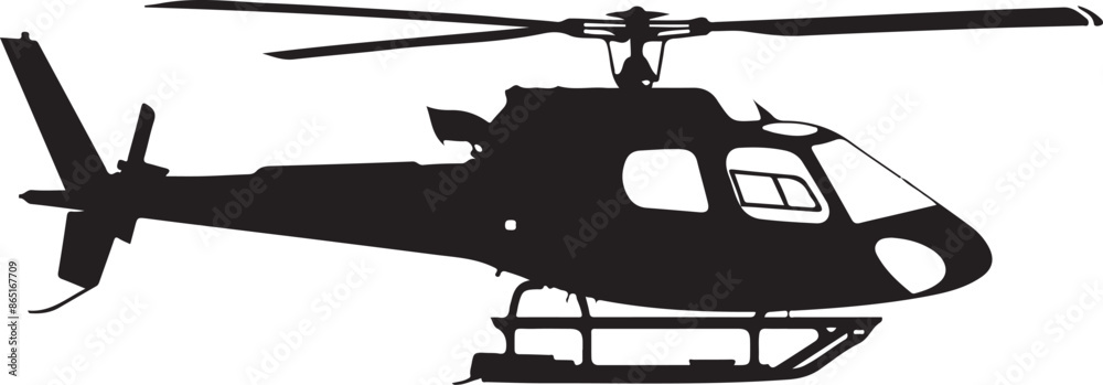 Obraz premium Simple Black Helicopter Silhouette: Isolated Copter Icon Vector Illustration on White Background