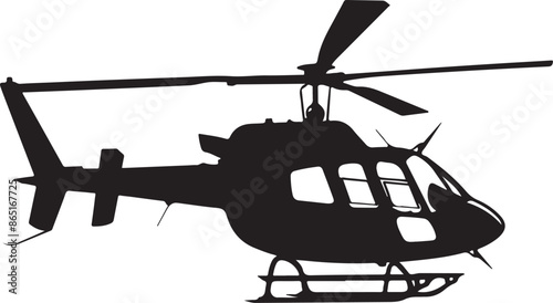 Simple Black Helicopter Silhouette: Isolated Copter Icon Vector Illustration on White Background






