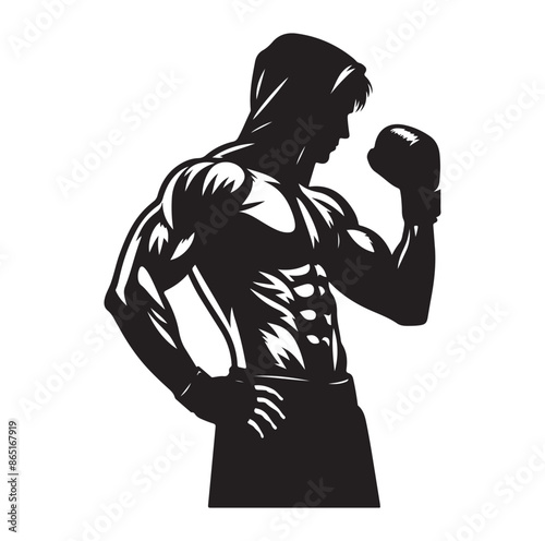 A boxer stand with pose silhouette vector. boxer silhouette.