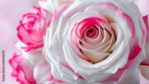 Beautiful fake white and pink rose for decoration selective focus