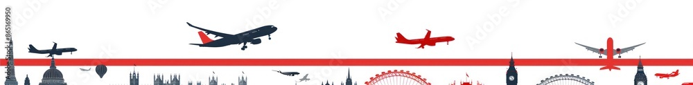 Fototapeta premium Travel to London: Iconic Landmarks and Airplanes