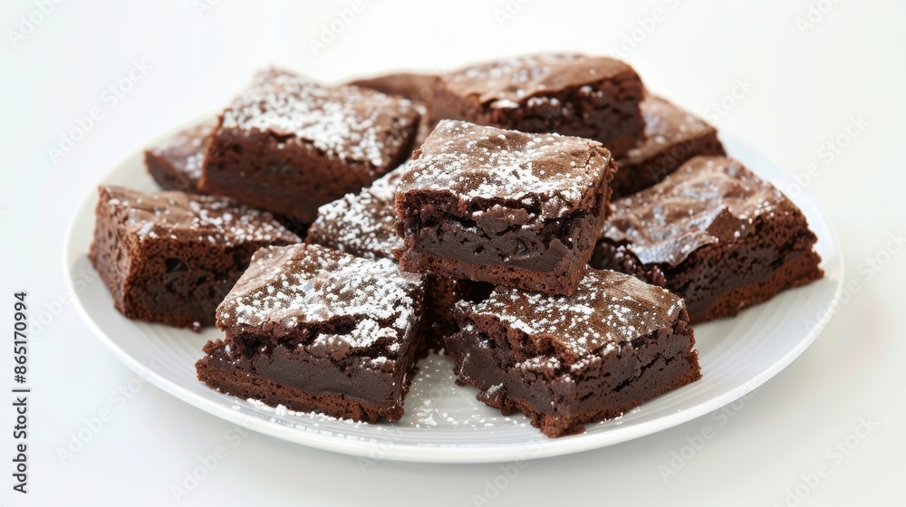 Decadent Plate of Classic Brownies with a Dusting of Powdered Sugar Decadent Plate of Classic Brownies with a Dusting of Powdered Sugar