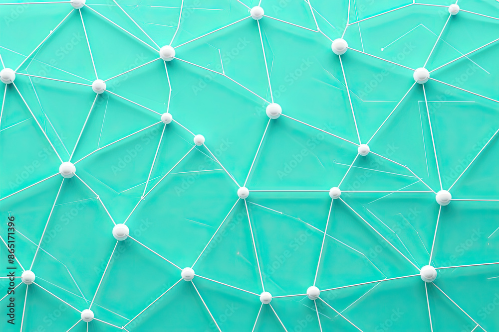 Connected Geometric Network on Turquoise Background - 3D Rendering Connected Geometric Network on Turquoise Background - 3D Rendering