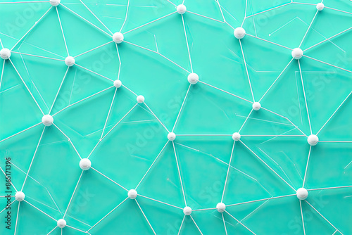 Connected Geometric Network on Turquoise Background - 3D Rendering