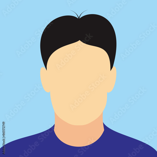 Man avatar half body photo vector illustration. Face of male with neat center parted hair.
