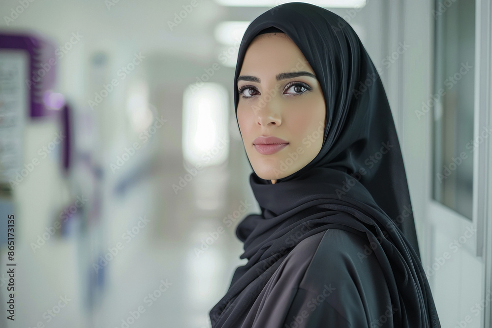 Saudi Arabian woman standing at hospital