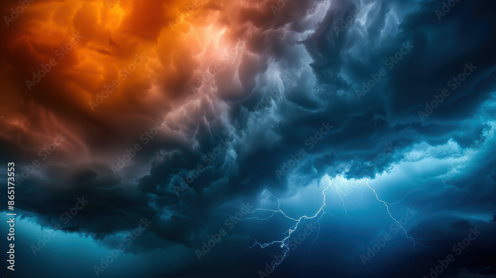 A stormy sky with a red and orange cloud in the background A stormy sky with a red and orange cloud in the background