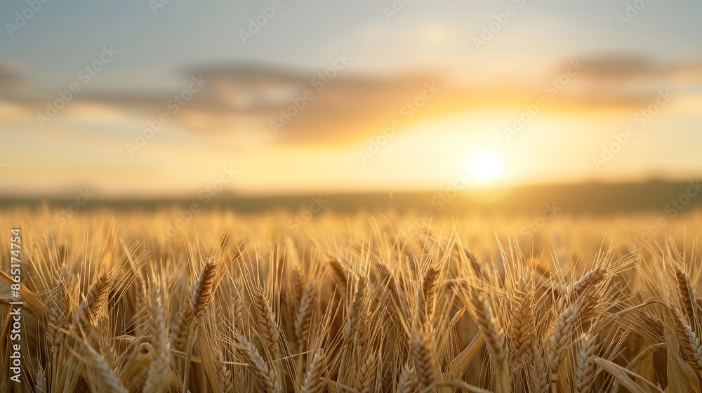 A field of golden wheat with a sun in the sky. The sun is setting, casting a warm glow over the field. The scene is peaceful and serene, with the sun's rays illuminating the wheat A field of golden wheat with a sun in the sky. The sun is setting, casting a warm glow over the field. The scene is peaceful and serene, with the sun's rays illuminating the wheat