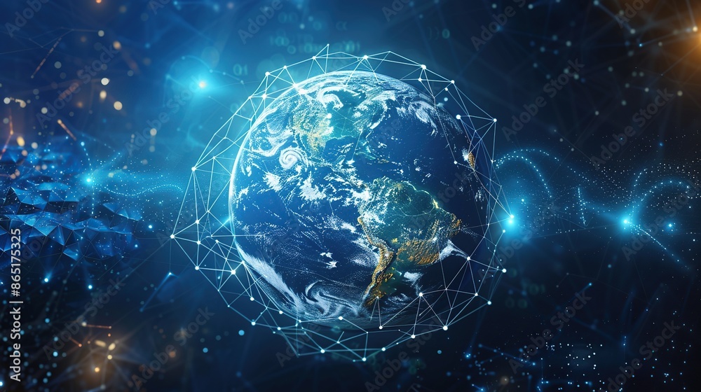 Abstract background with a planet Earth enclosed in a network of lines and dots. Abstract background with a planet Earth enclosed in a network of lines and dots.