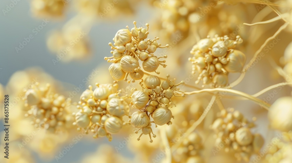 Detailed view of plant displaying full attributes of its desiccated yellow seeds Detailed view of plant displaying full attributes of its desiccated yellow seeds
