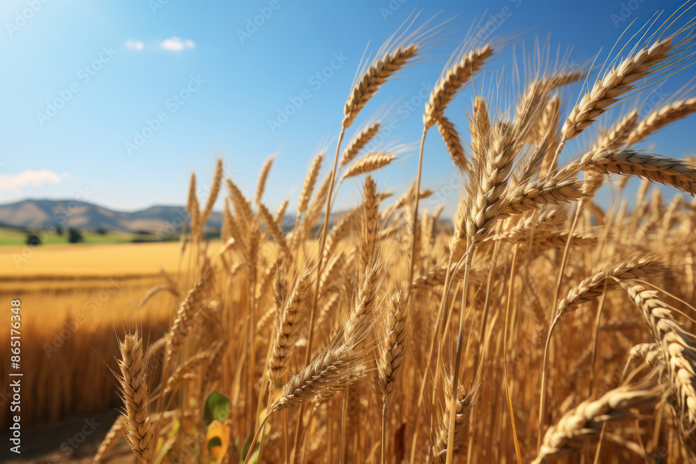 Golden fields of durum wheat, rippling in the wind and ready for harvest, reflecting the essential role of wheat in pasta production. Generative Ai.