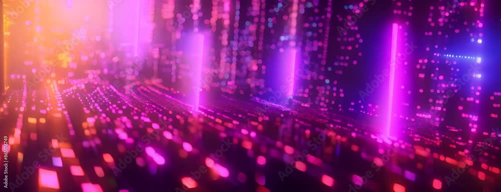 Generative AI abstract illustration of geometric shapes and structures in colorful neon colors and lights in cyberspace against dark background 4K Video Generative AI abstract illustration of geometric shapes and structures in colorful neon colors and lights in cyberspace against dark background 4K Video